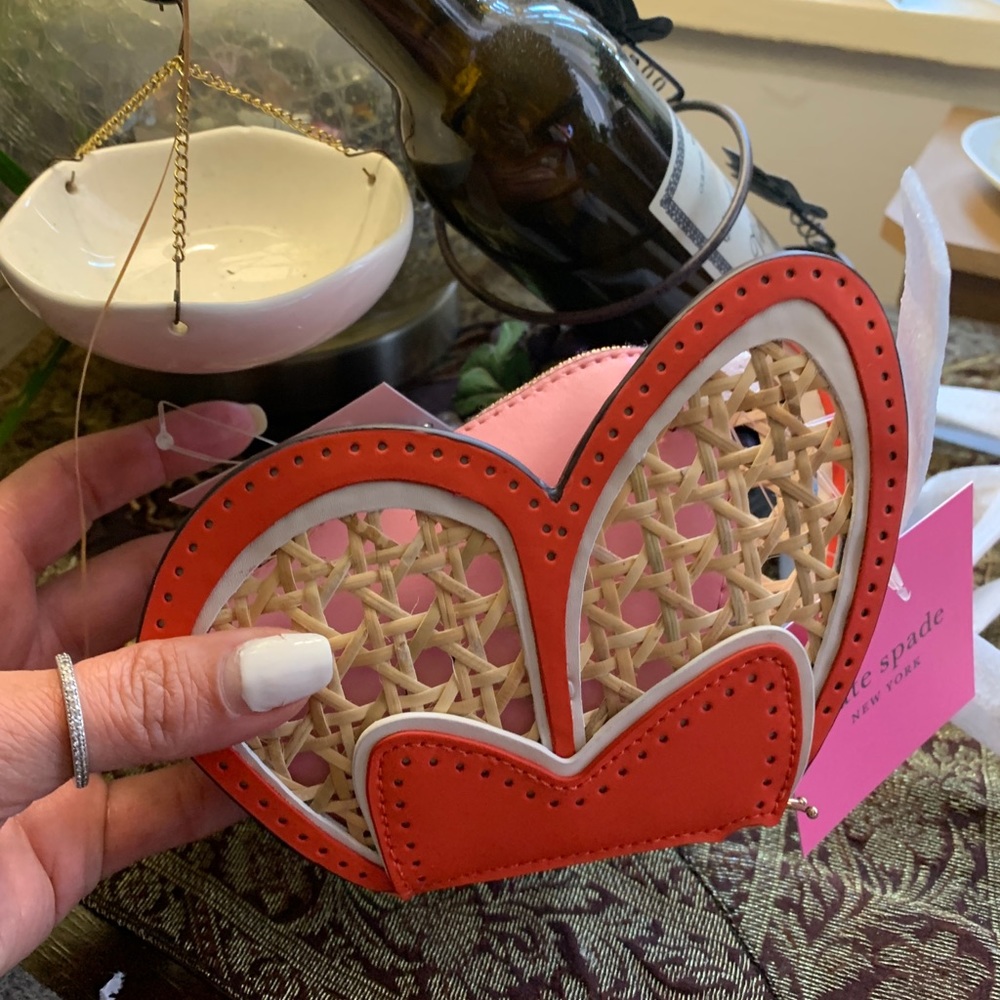 Authentic Kate spade Leather/Straw butterfly zip coin/cards on chain crossbody - Picture 10 of 11